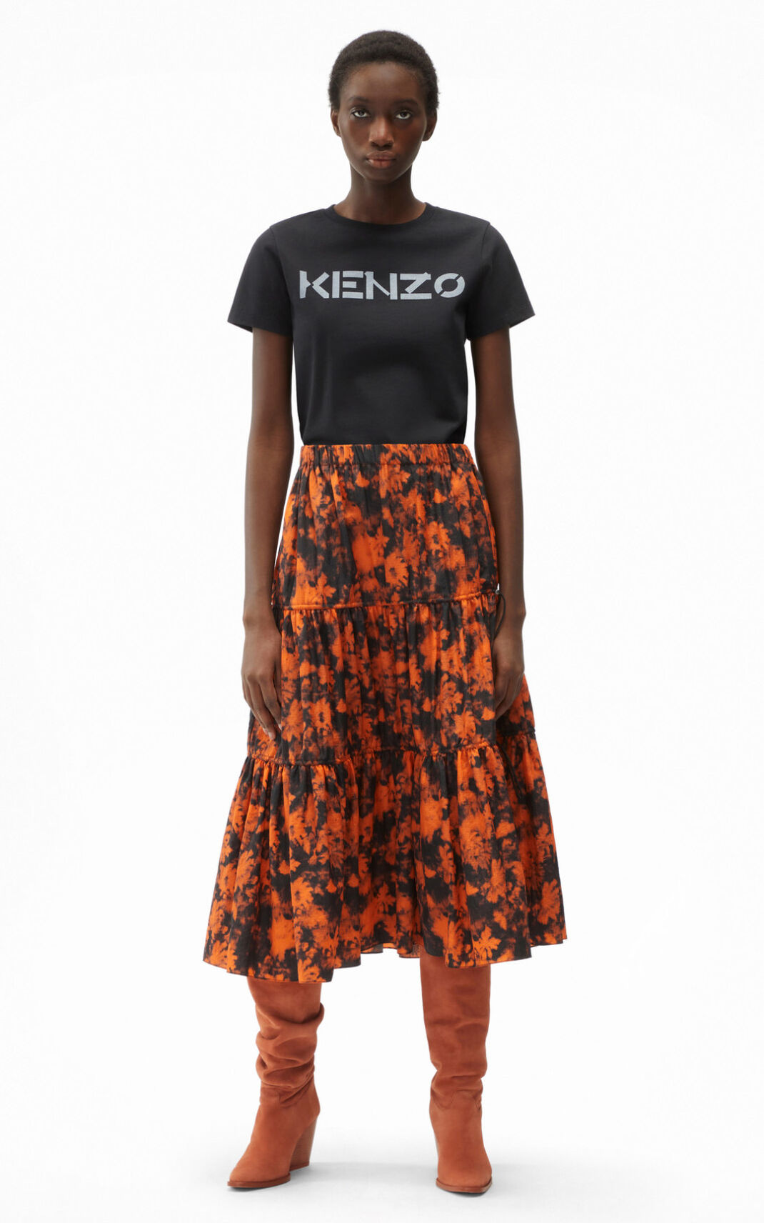 Kenzo Ghost Flower Midi Szoknya Női Narancssárga | ID.660523